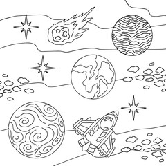  Design illustration Space planet coloring page for kid