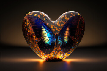 Fototapeta premium Butterfly on the heart, amber, stone, drop Generative ai