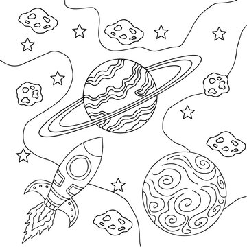  Design illustration Space planet coloring page for kid
