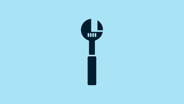 Blue Adjustable wrench icon isolated on blue background. 4K Video motion graphic animation