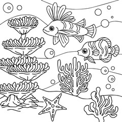 design aqua fish outline coloring page for kid