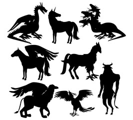 Silhouette collection of mythological people, monsters