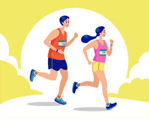 couple running, health conscious concept. Sporty woman and man jogging. Illustration of runners