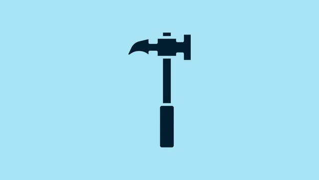 Blue Claw hammer icon isolated on blue background. Carpenter hammer. Tool for repair. 4K Video motion graphic animation