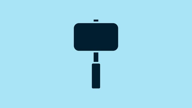 Blue Sledgehammer icon isolated on blue background. 4K Video motion graphic animation