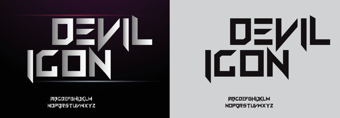 Devil Icon, Game Sport Movie Alphabet Font. Typography modern regular style font for technology, digital, logo design. vector illustration