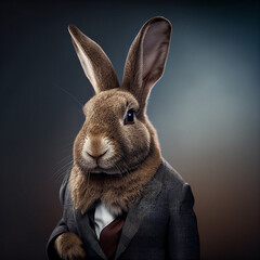 Portrait of a Bunny wearing business suit. Generative AI.