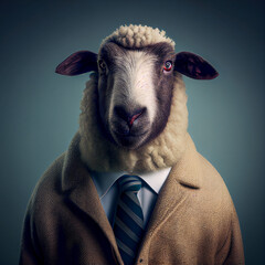 Portrait of a sheep wearing business suit. Generative AI.