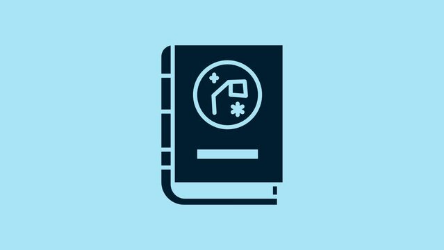 Blue Book by astronomy icon isolated on blue background. 4K Video motion graphic animation