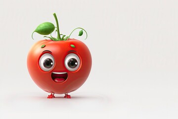 Cute Kawaii Tomato. Vector mascot illustration tomato smiling isolated on white background. Funny and happy tomato emoticon. Generative AI