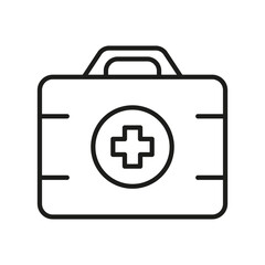 First Aid Kit Line Icon. Doctor's Medical Emergency Case Linear Pictogram. Medicine Tools Box Outline Icon. Medication Help Suitcase Sign. Editable Stroke. Isolated Vector Illustration