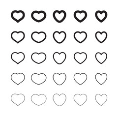 Heart shape icons. Hearts pictogram set. Symbol for valentine's day love.