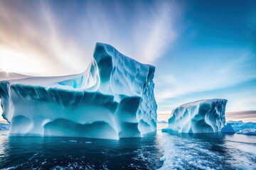 Illustration photo of big iceberg in polar region seaside in front of beautiful sky