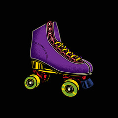 Original vector illustration. Vintage roller skates. T-shirt design, design element.