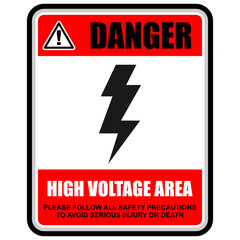 Danger, high voltage area, sign vector