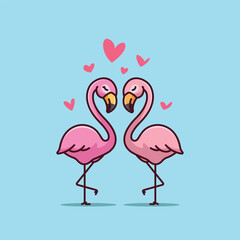 Cute flamingo couple love heart cartoon vector illustration animal nature isolated free