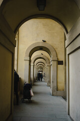 Corridor, a portal with columns. Ancient architecture of Italy