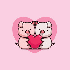 Cute pig huge love heart cartoon vector icon illustration animal isolated
