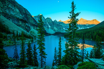 Moraine lake as the sun rises