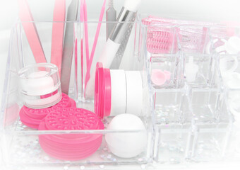 beauty salon equipment for eyelash extensions ,tools or lash technician white and pink colors