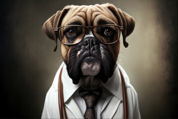 Portrait of a dog in a doctor medical uniform, generative ai