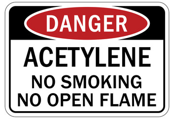 Acetylene warning chemical sign and labels no smoking no open flame