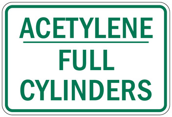 Acetylene warning chemical sign and labels full cylinders