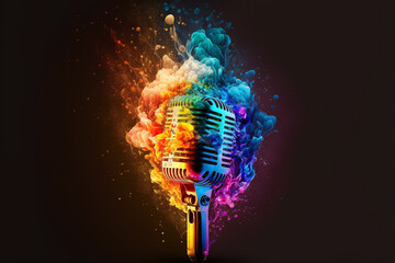 A microphone with flames of different colors. Generative ai