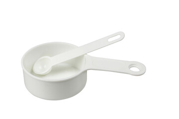 Plastic measuring cup and measuring spoon isolated on transparent background png file