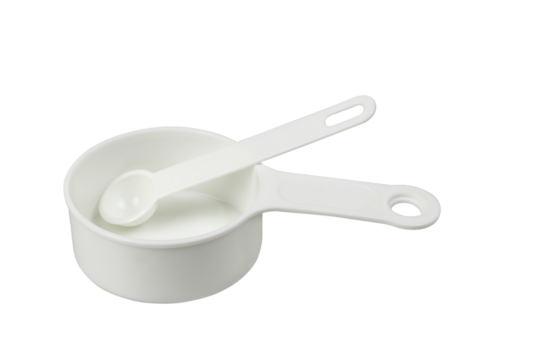 Plastic measuring cup and measuring spoon isolated on transparent background png file