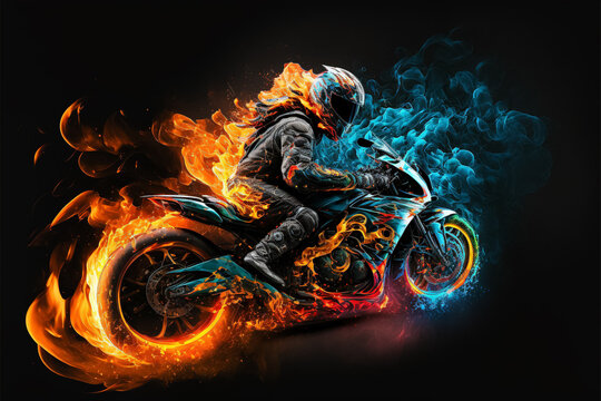 A moto rider riding a powerful motorbike. Generative ai