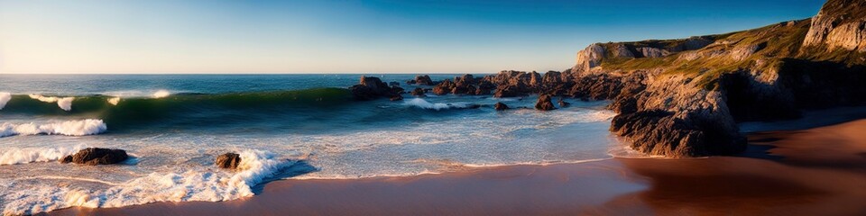 Illustration photo of a nice day at the coast, ultrawide