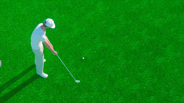 a man playing golf on a golf course view from the top 3d render 