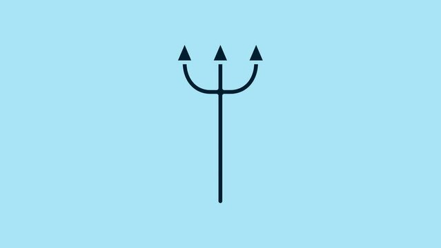 Blue Neptune Trident icon isolated on blue background. 4K Video motion graphic animation