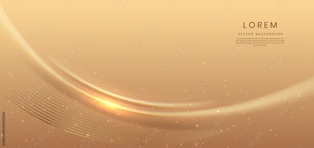 Poster abstract gold curved background with lighting effect and sparkle with copy space for text. luxury de