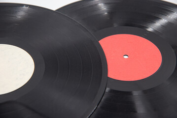 Black vinyl records isolated on white background