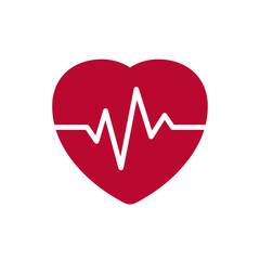 Heartbeat vector icon. Red heart element with dynamic pulse line. Healthcare concept. Cardio icon. Simple infographic element isolated on white background