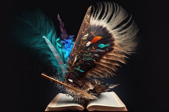 The pen is mightier than the sword. Fantasy myths and legends concept. Generative ai.