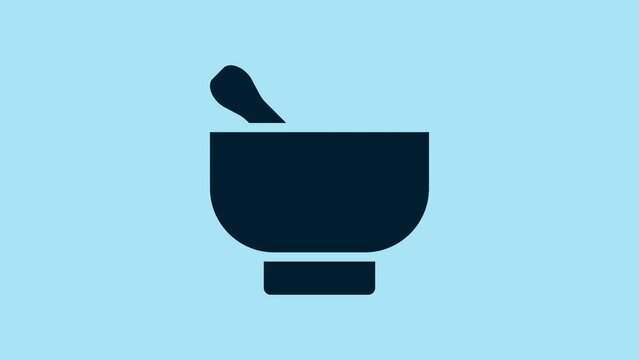 Blue Magic mortar and pestle icon isolated on blue background. 4K Video motion graphic animation