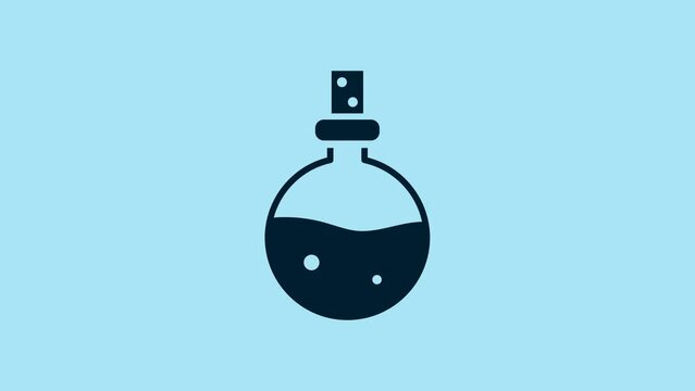 Blue Bottle with love potion icon isolated on blue background. Valentines day symbol. 4K Video motion graphic animation