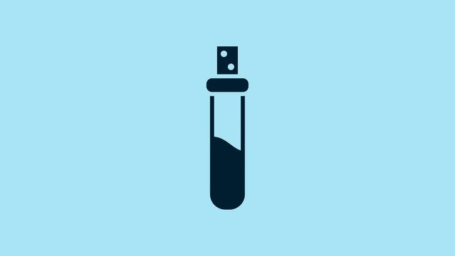Blue Bottle with love potion icon isolated on blue background. Valentines day symbol. 4K Video motion graphic animation
