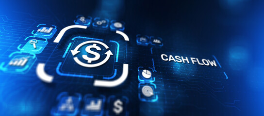 Cash flow button on virtual screen. Business Tehcnology concept.