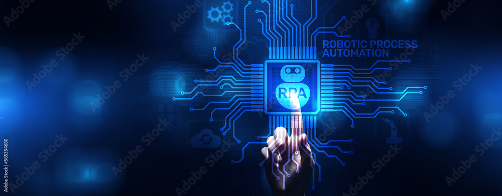 Aufkleber rpa robotic process automation innovation technology concept on virtual screen.