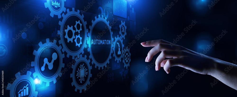 Poster automation gears icon rpa software development business process optimisation innovation technology.