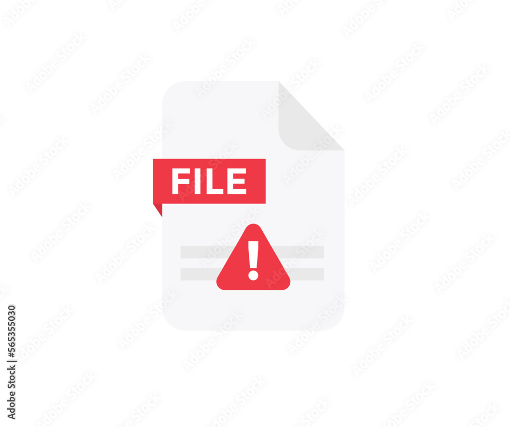 Poster red triangular warning icon on file, document with cautious error logo design. problem, error and wa