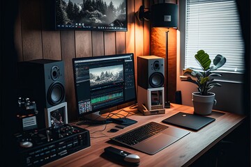 home studio for podcaster  or youtuber.  Ai Generative