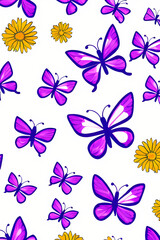 Plakat beautiful fresh, easter, spring background with flowers and butterflies, generative ai