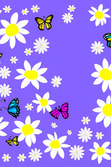beautiful fresh, easter, spring background with flowers and butterflies, generative ai
