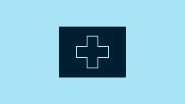 Blue First aid kit icon isolated on blue background. Medical box with cross. Medical equipment for emergency. Healthcare concept. 4K Video motion graphic animation