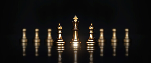 King chess pieces stand leader with team concepts of challenge or business teamwork volunteer or wining and leadership strategic plan and risk management or team player.